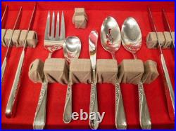 VTG WM ROGERS & SON 67 pc Silverplate Flatware set & Chest SPRING FLOWER PATTERN
