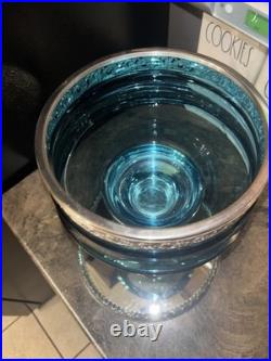 Victorian J Rogers Quadruple Silver Compote Stand Teal Blue Glass Mirror Plateau