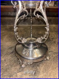 Victorian J Rogers Quadruple Silver Compote Stand Teal Blue Glass Mirror Plateau