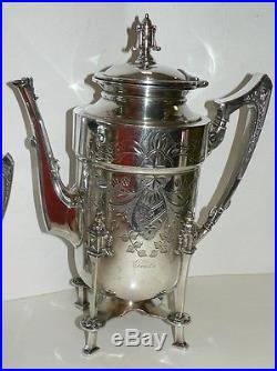 Victorian Rogers AESTHETIC Silverplate Teapot Sugar Creamer Waste Set TEATS