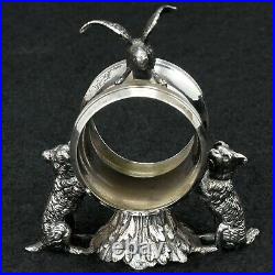 Victorian Rogers Smith & Co. Dogs and Parrot Napkin Ring Late 19th Century