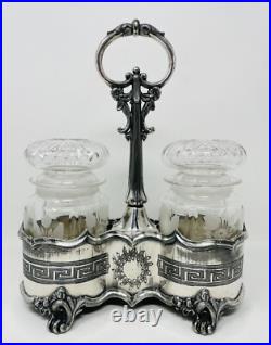 Victorian Rogers Smith & Co Silver Plate Greek Key Double Pickle Castor Set