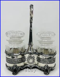 Victorian Rogers Smith & Co Silver Plate Greek Key Double Pickle Castor Set