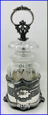 Victorian Rogers Smith & Co Silver Plate Greek Key Double Pickle Castor Set