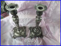 Victorian Rose Wm. Rogers 1915 Silverplate Embossed Candlestick Holders Set 2