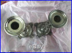 Victorian Rose Wm. Rogers 1915 Silverplate Embossed Candlestick Holders Set 2