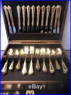 Vintage 1847 66 Piece Rogers Bros Gold Plated Flatware Set In Box