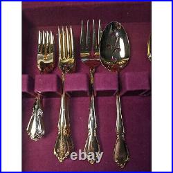 Vintage 1847 ROGERS BROS Gold Plate Flatware Set 48 Pc In Wooden Box