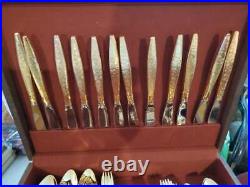 Vintage 1847 ROGERS BROS Gold Plate Flatware Set 75 Pc In Wooden Box