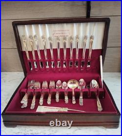 Vintage 1847 Rogers Bros Silver Plate Eternally Yours 66 Pc Flatware in Wood Box