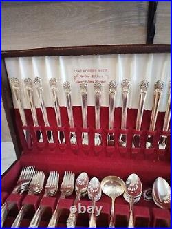 Vintage 1847 Rogers Bros Silver Plate Eternally Yours 66 Pc Flatware in Wood Box