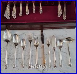 Vintage 1847 Rogers Bros Silver Plate Eternally Yours 66 Pc Flatware in Wood Box