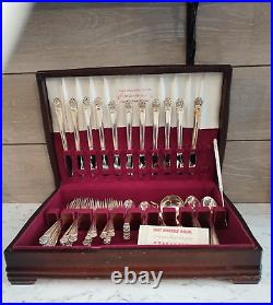 Vintage 1847 Rogers Bros Silver Plate Eternally Yours 66 Pc Flatware in Wood Box