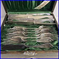 Vintage 1847 Rogers Bros Silver-Plate Rose Pattern Silverware & Box 28 Pieces