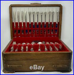 Vintage 1847 Rogers Bros Silverware Large Set In Wood Box With Red Interior