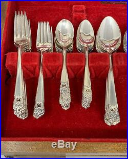 Vintage 1847 Rogers Bros Silverware Large Set In Wood Box With Red Interior