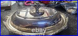 Vintage 1881 Rogers Glenrose Silverplate Covered Double Vegetable Tray Rococo