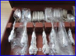 Vintage 1881 Rogers Oneida Flirtation Silverplate 80pc Flatware Set -Box, Papers