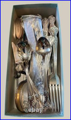 Vintage 1951 Wm Rogers Magnolia Silverplate Flatware 54 Pc Set Original Box
