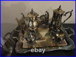 Vintage 1970's Wm Rogers 800 Silver Plated 5 Piece Tea Coffee With Tray