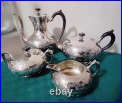 Vintage 4 Pc Coffee Tea Set-1881 Rogers Silver Plate Incised Design RARE EUC