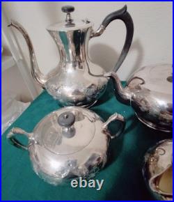 Vintage 4 Pc Coffee Tea Set-1881 Rogers Silver Plate Incised Design RARE EUC