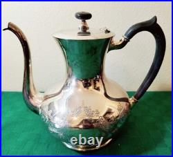 Vintage 4 Pc Coffee Tea Set-1881 Rogers Silver Plate Incised Design RARE EUC