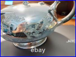 Vintage 4 Pc Coffee Tea Set-1881 Rogers Silver Plate Incised Design RARE EUC