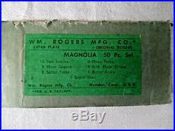 Vintage 52 Pc. Wm Rogers Magnolia Extra Plate Silverware Flatware Set Wood Box