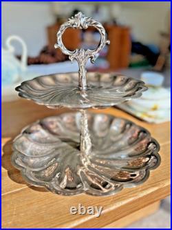 Vintage FB Rogers Co Silverplate Two Tier Scalloped Cookie/Dessert Serving Tray