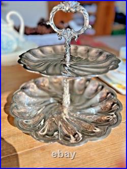 Vintage FB Rogers Co Silverplate Two Tier Scalloped Cookie/Dessert Serving Tray