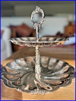 Vintage FB Rogers Co Silverplate Two Tier Scalloped Cookie/Dessert Serving Tray