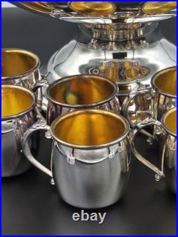 Vintage FB Rogers Silver Plated Victorian Style Punch Bowl Set with 8 Cups