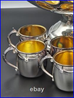 Vintage FB Rogers Silver Plated Victorian Style Punch Bowl Set with 8 Cups