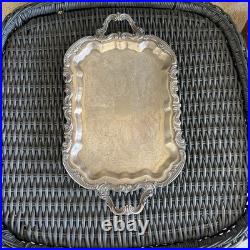 Vintage FB Rogers Silverplated Tea Tray, Lady Margaret Butlers Tray, 24 x 18