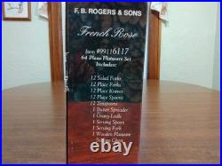 Vintage FB Rogers & Sons French Rose 64 Pc Flatware Set with Wooden Case NEW NOS