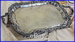 Vintage FB Rogers Tray Silverplate w Handles Etched Center Medallion 25 Wide