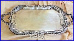 Vintage FB Rogers Tray Silverplate w Handles Etched Center Medallion 25 Wide