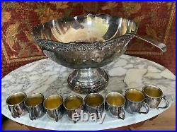 Vintage F. B. ROGERS SILVER CO. PUNCH BOWL SET International Silver Co. 1970s NICE