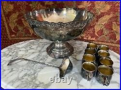 Vintage F. B. ROGERS SILVER CO. PUNCH BOWL SET International Silver Co. 1970s NICE
