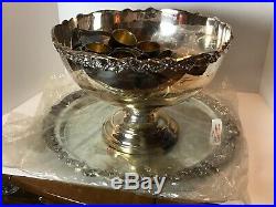 Vintage F B ROGERS Silver MASSIVE Silver Plate PUNCH BOWL SET TRAY MUGS Unused