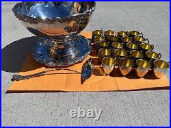 Vintage F. B. Rogers Silver Co. Punch Bowl Silverplate Ladel 20 Silver Cups Set