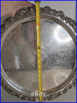 Vintage F. B. Rogers Silver Plate Punch Bowl, Serv Tray & 10 Cups BEAUTIFUL! EUC