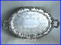 Vintage Grape 1847 Rogers International Chased Oval Footed Waiter Tray 25