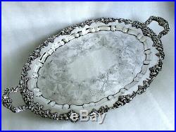 Vintage Grape 1847 Rogers International Chased Oval Footed Waiter Tray 25