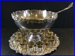Vintage Large F. B. Rogers Silver Co Punch Bowl And Ladle 15 Cups Tray Centerpiece
