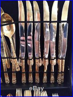 Vintage Lot of 108 piece 1881 Rogers Silverware gold plated Oneida China case BG