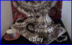 Vintage Rogers 1881 (Oneida) Melon Silver Plate Coffee/Tea Set & Wm Rogers Tray