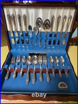 Vintage Rogers & Bro Silverplate Flatware Set 52 Pc w Wood Chest Papers USA Vintage Rogers & Bro Silverplate Flatware Set 52 Pc w Wood Chest Papers USA