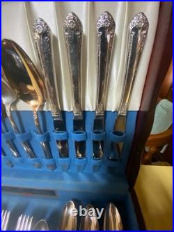 Vintage Rogers & Bro Silverplate Flatware Set 52 Pc w Wood Chest Papers USA